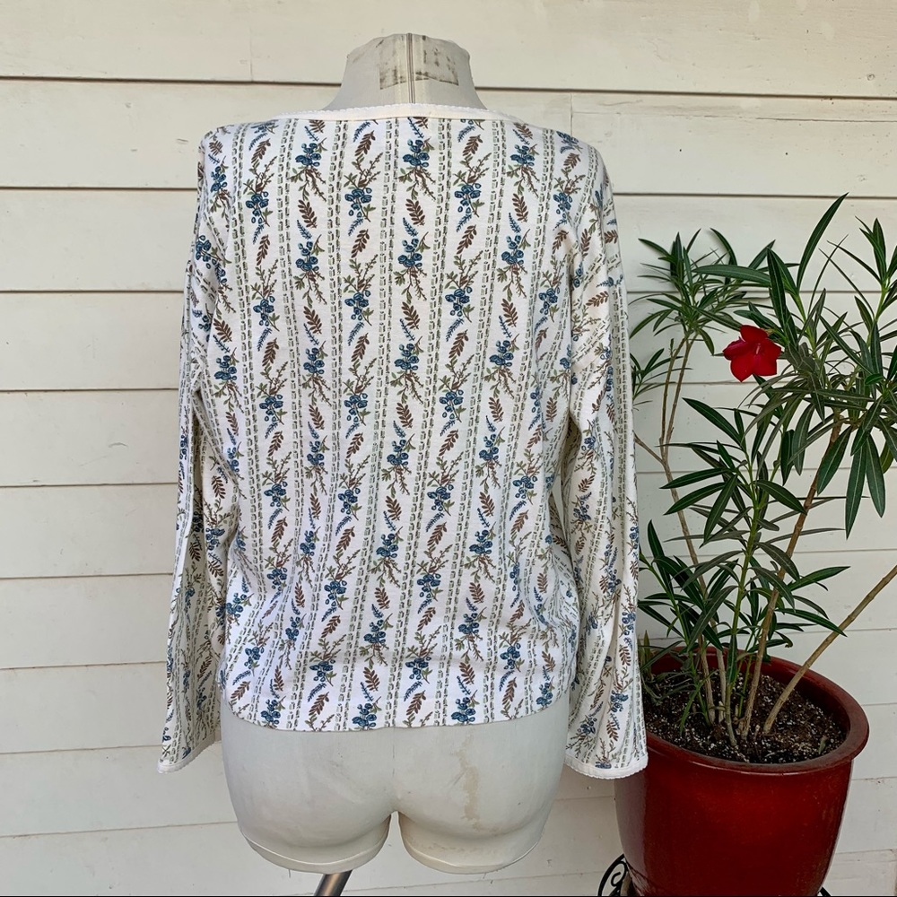 Vintage 90s Floral Thermal Henley Long Sleeve Shirt Top Button Soft Cute Croquet - Picture 3 of 8